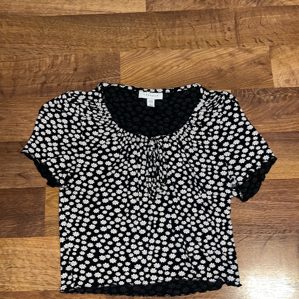 Topshop Black and White Floral Blouse